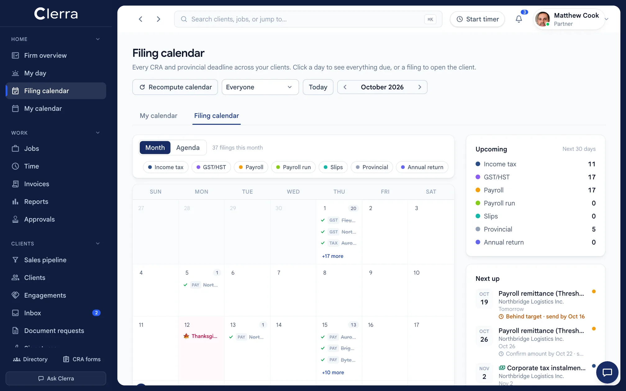Clerra filing calendar