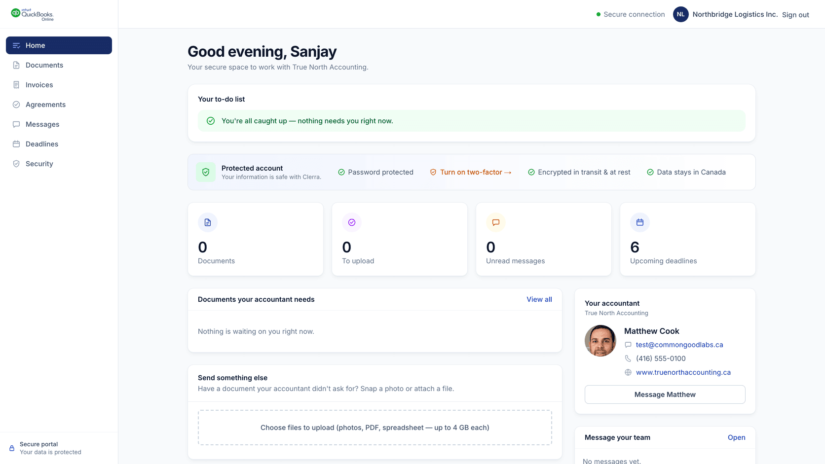 The Clerra client portal on desktop